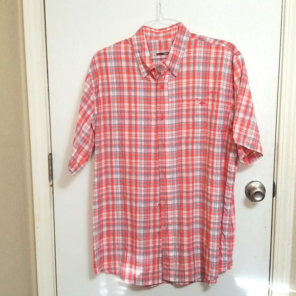 Men Ariat Large grey and orange Heat Series button up shirt